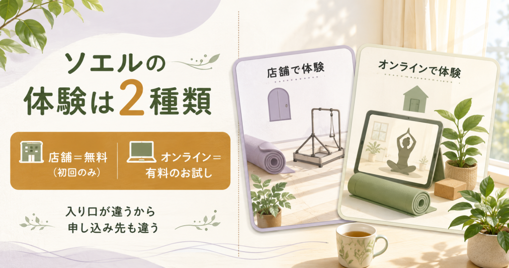 ソエルの体験は店舗とオンラインで入り口が分かれることを示す図